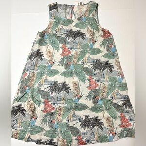 Artisan NY Linen Hawaiian Floral Tropical Print Sleeveless Pockets Mini Dress S